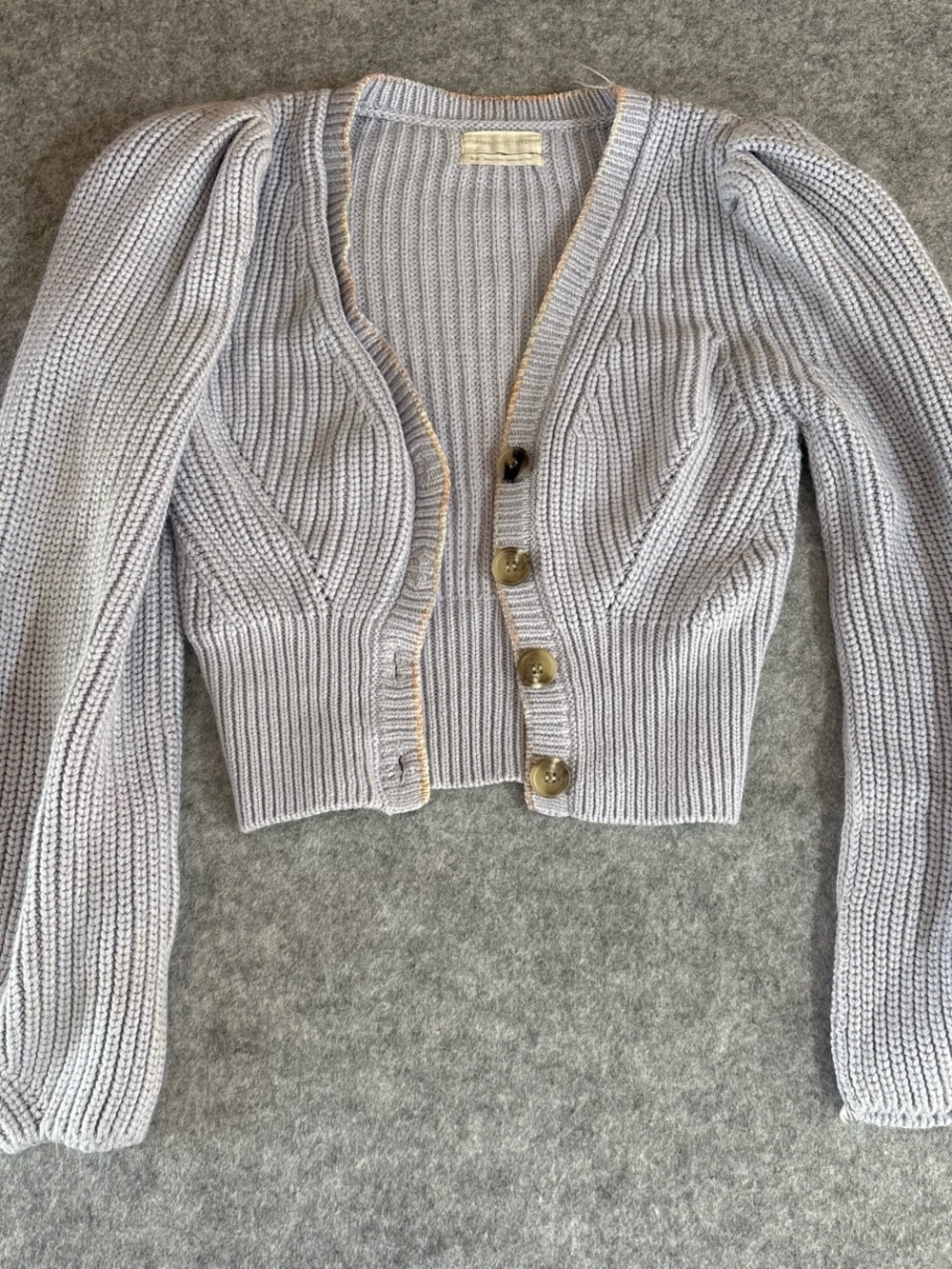 Urban Outfitters Cropped Puff-Sleeve Cardigan - Light Blue